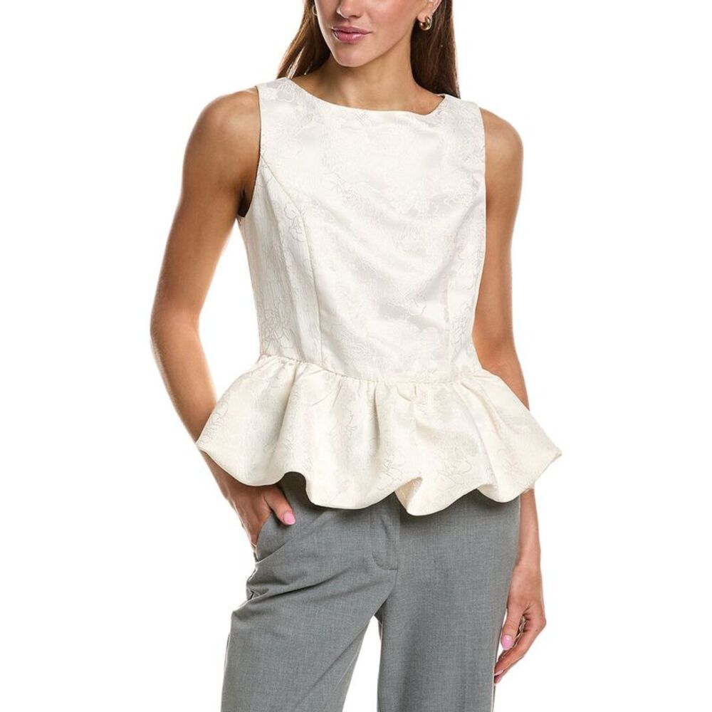Endless Rose Womens Jacquard Sleeveless Peplum Top, White